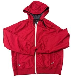 Vintage Nike Kid Red Full Zip Fleece Lined Hooded Windbreaker Jacket Sz L 12-14‎